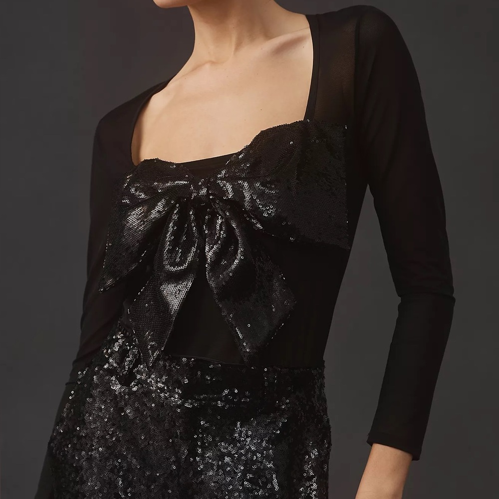 By Anthropologie Sequin Bow Bodysuit NWT